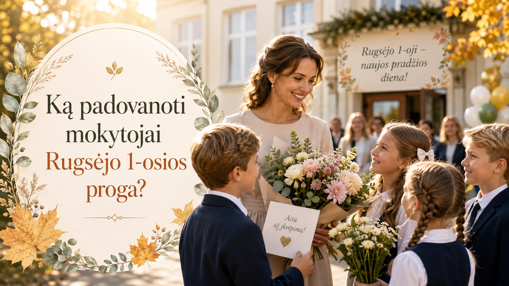 Rugsėjo 1 d. Mokytoja ir mokiniai